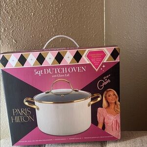 Paris Hilton Pink and White Dutch Oven with Glass Lid